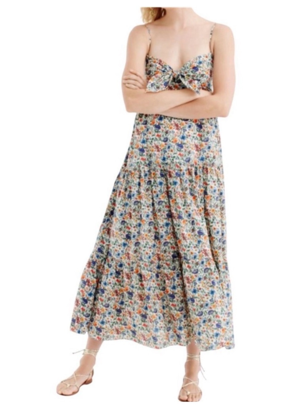 J Crew Rachel Liberty Print Floral Tie Front Spaghetti-Strap Maxi Dress